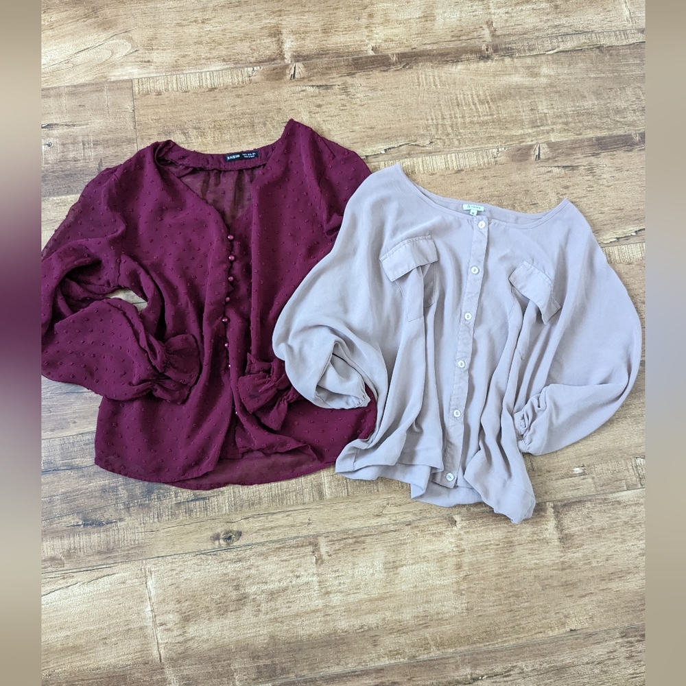 Bundle 2 Blouses size Medium Button Up Sheer